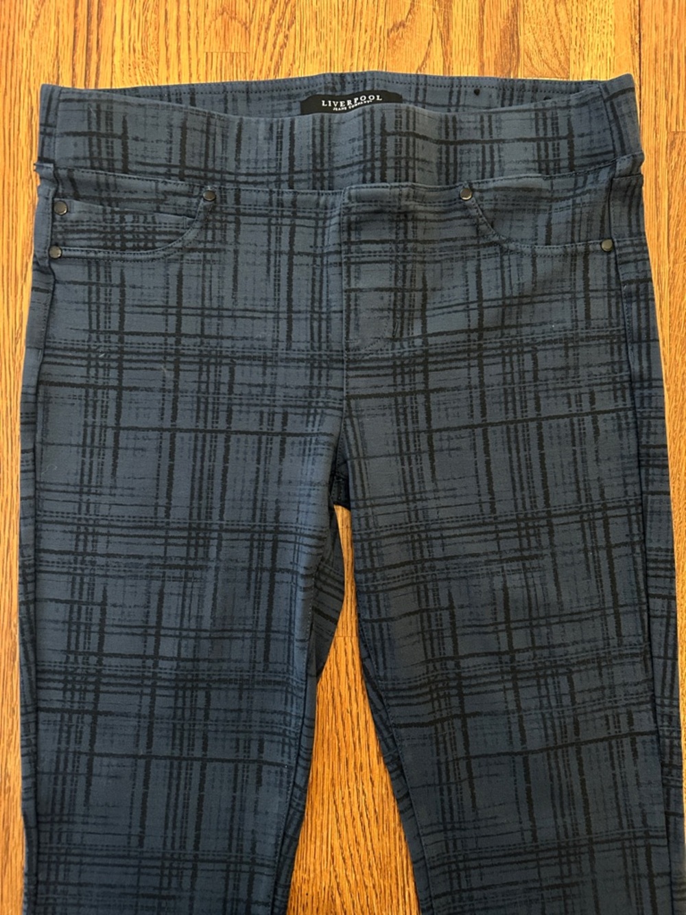Liverpool Plaid Ponte Pants - Navy Blue